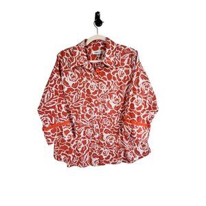 Coldwater Creek Floral Shirt 1X Orange Tropical Resort Preppy Chic Colorful Arts